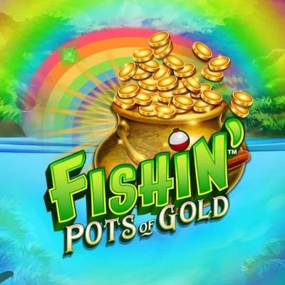Fishin Pots Of Gold slot logo by Gameburger Studios at Slimking Casino